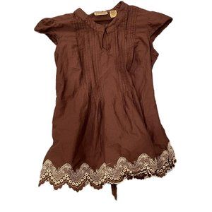 art and soul size large brown/white lace tie up top true y2k